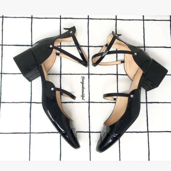 Zara Shoes - Zara Faux Patent Leather Strappy Chunky Heels